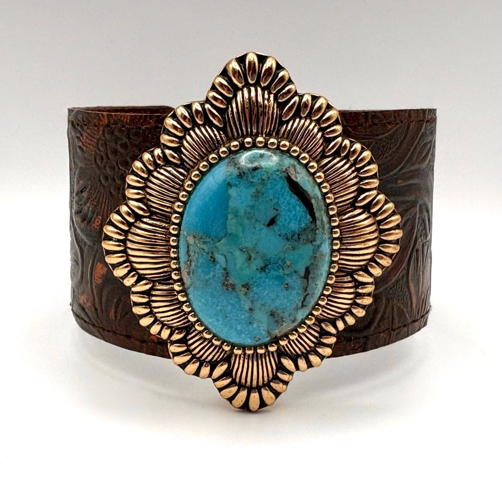 Studio Barse Natural Turquoise & Golden Bronze Leather Cuff Bracelet